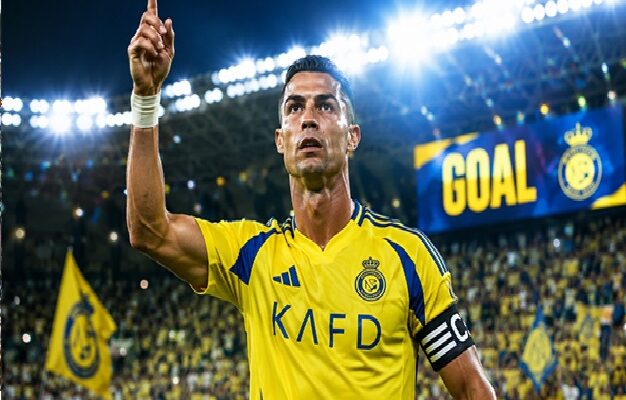 Cristiano Ronaldo celebrates goal in packed stadium